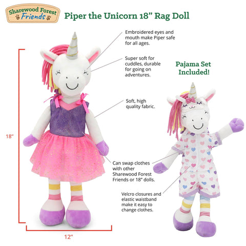 Piper the Unicorn 18 Inch Stuffed Large Rag Doll - Playtime by Eimmie