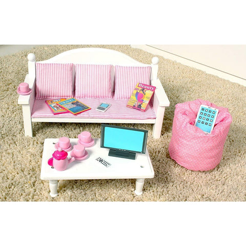 Eimmie 18 Inch Doll Furniture Sofa & Coffee Table Doll Wood Furniture Set
