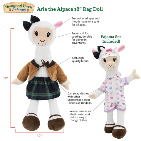 Aria the Alpaca 18 Inch Rag Doll with Two Outfits - Playtime by Eimmie