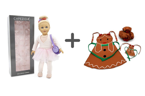 Capezio Ballerina Doll and Bonus Matching Doll & Child Gingerbread Hat & Apron