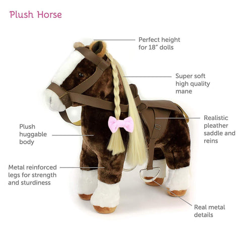 Eimmie 18 Inch Doll Horse Plush Horse with Saddle for 18 Inch Dolls